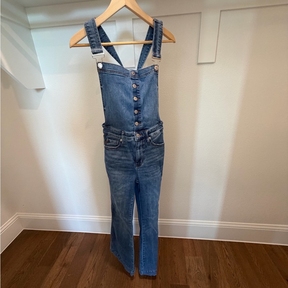Judy Blue Denim Overalls Small Button Front Flare Leg Stretch Bib Jeans